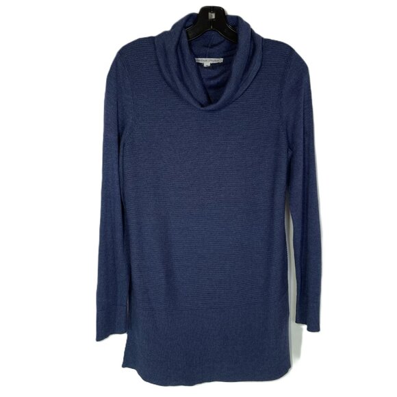 Adrienne Vittadini Cowl Neck Tunic Sweater Navy Heather Lightweight Size M - Picture 6 of 16